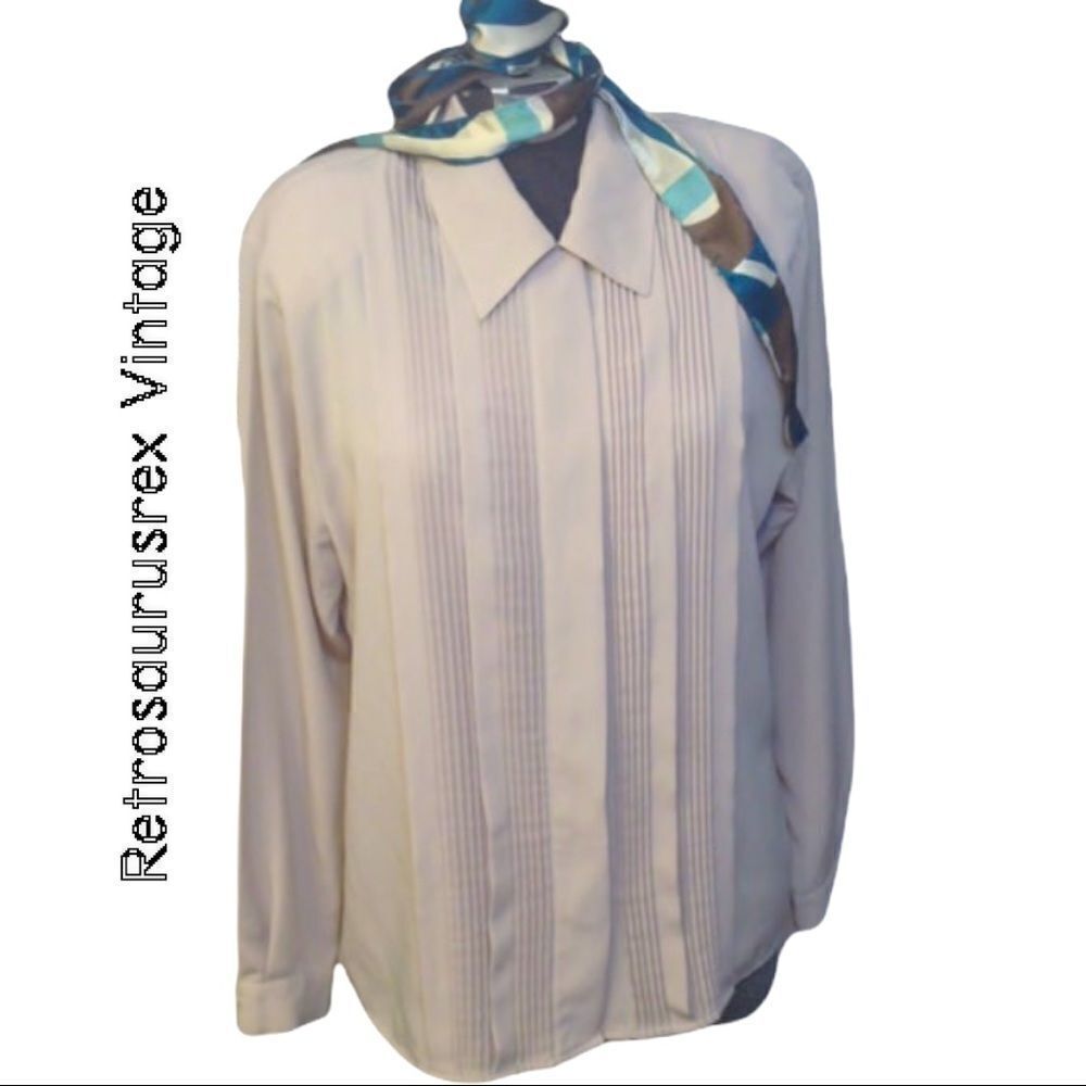 Vintage 1980's Taupe Hipster Secretary Blouse by Christie and Jill, Size XL XXL